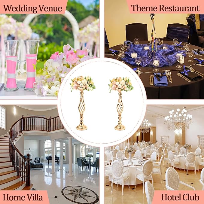 2pcs Metal Gold Candle Holders 20 Inch Tall Road Lead Table Centerpiece Stand Pillar Candlestick for Wedding Candelabra Flowers Vases