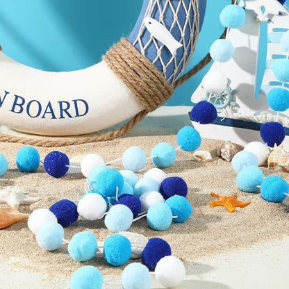MARFOREVER 4 Pack 26.3 FT Hanukkah Pom Pom Garland, 30 Balls Blue White Winter Chanukkah Garland Hanging Supplies for Hanukkah Jewish Classroom Fireplace Wall Birthday Baby Shower Party Decoration