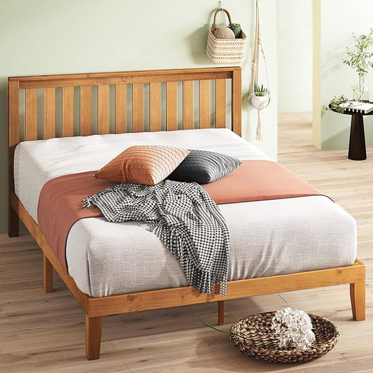 ZINUS Alexia Wood Platform Bed Frame with headboard, Solid Wood Foundation with Wood Slat Support, No Box Spring Needed, Easy Assembly, Rustic Pine, King