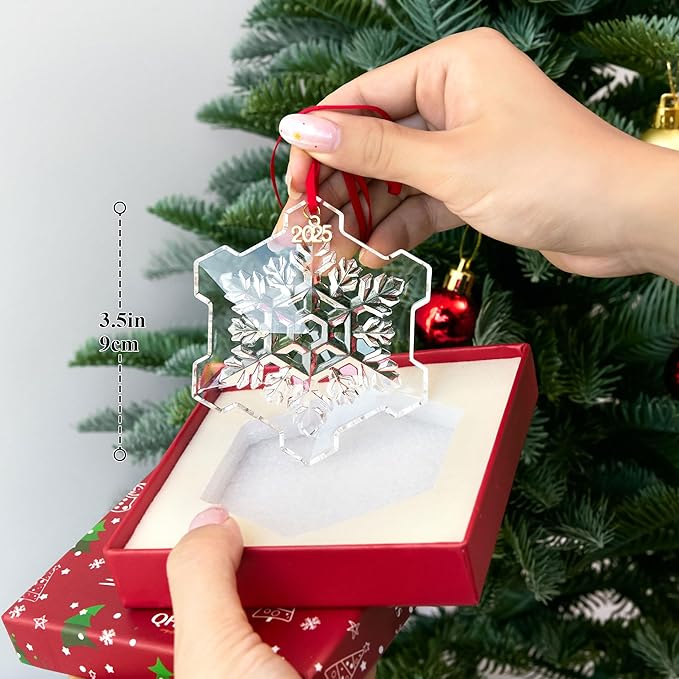 Crystal Snowflake Ornaments for Christmas Tree, 2025 Clear Glass Snowflake Ornament, 3.5" Crystal Christmas Snow Flake for Tree, Xmas Gift for Home Decoration
