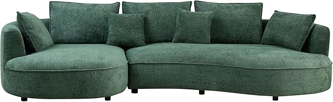 125'' Modern Curved Cloud Sofa Luxury Living Room 5 Seater Combo Sofa Cloud Curve Design Mid Century Upholstered Sofa with Ottoman for Living Room Bedroom Apartment (Boucle+Right Facing, Green)