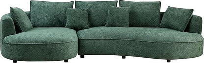125'' Modern Curved Cloud Sofa Luxury Living Room 5 Seater Combo Sofa Cloud Curve Design Mid Century Upholstered Sofa with Ottoman for Living Room Bedroom Apartment (Boucle+Right Facing, Green)