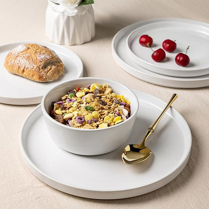 AmorArc Dinnerware Sets for 6, 18 Piece Stoneware Plates and Bowls Set, Chip and Crack Resistant Plates Set, Dishwasher & Microwave Safe Ceramic Dishes - White, Service for 6