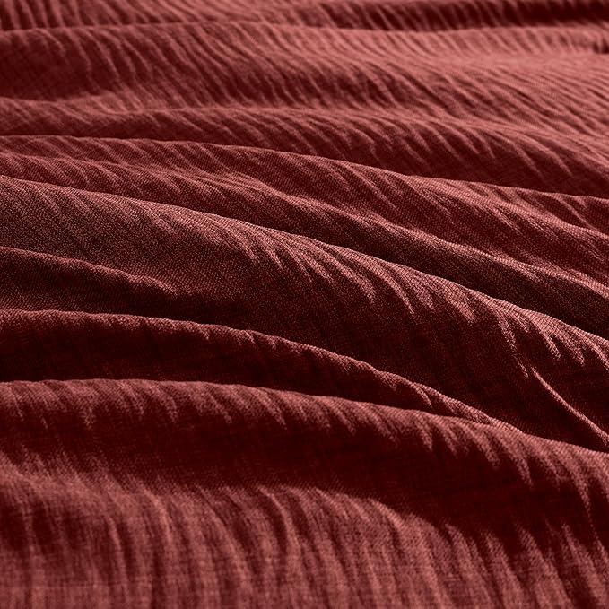 Geniospin Bright Red Full Comforter Set - 7 Pieces Comforter Full Size, Solid Bedding Set for All Season, Textured Bed in a Bag with Sheets