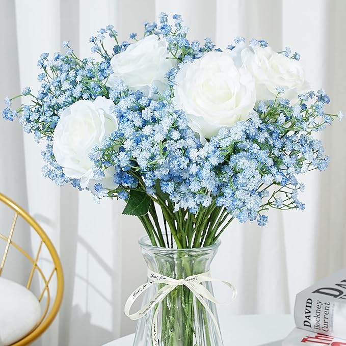 Babys Breath Artificial Flowers,12 Pcs Gypsophila Real Touch Flowers for Wedding Party Home Garden Decoration Blue