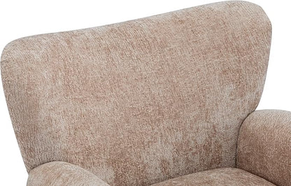 Christopher Knight Home Lindy Wingback Accent Chair, Upholstered Armchair with Rounded Wooden Legs, Curved Backrest Single Sofa, Soft Cushion Seating, Comfy Lounge Chair for Living Room, Beige Brown