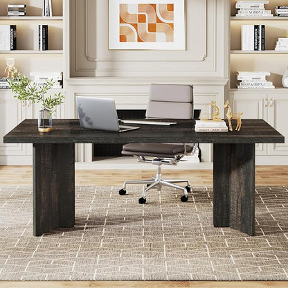 Tribesigns 63-inch Executive Desk, Vintage Office Computer Desk with Large Tabletop, Farmhouse Wood Writing Conference Table Workstation for Home Office, Study, Dark Gray