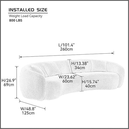 KEIKI 103" Boucle Half Moon Curved Sectional Sofa with 4 Throw Pillows, Modern Style 5-Seater Teddy Fleece Leisure Couch with Curved Backrest, Easy Assembly, for Living Room, Bedroom, Orange