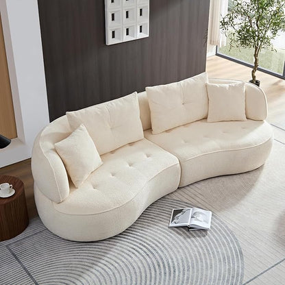 109" Modern Curved Sofa Sectional Couch, Luxury Comfy Boucle Upholstered Couches, Oversized 3 Seater Minimalist Deep Seat Modular Sofas for Living Room,Bedroom, Home Office, Apartment, White