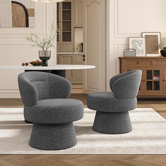 360° Swivel Accent Chairs Set of 2, Modern Chenille Upholstered Boucle Dining Chair with Back, Vanity Chair Accent Armchair Side Chairs for Dining/Living Room, Bedroom, Gray