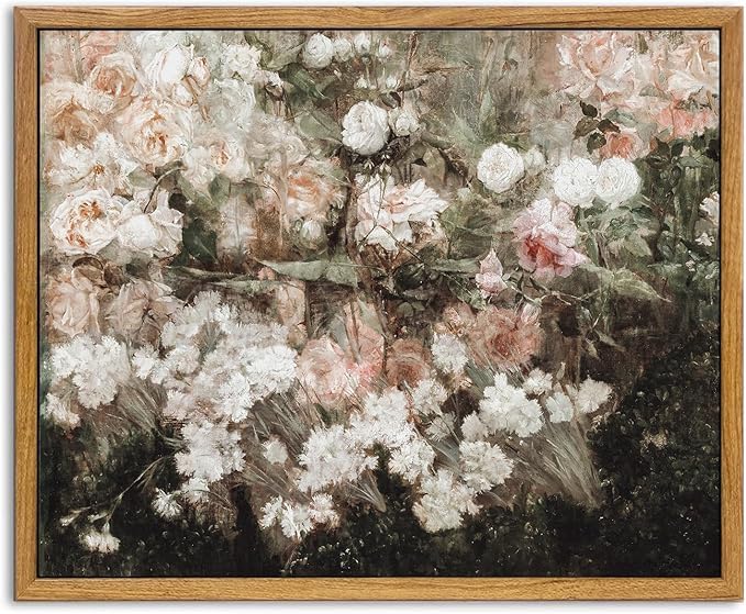 KBKBART Framed Canvas Wall Art for Living Room Bedroom Decor,Vintage Moody Floral Art Print Flower Rose Garden Canvas Painting, Rustic Bathroom Decor Wall Art, Classical Vintage Wall Art(9"x11")