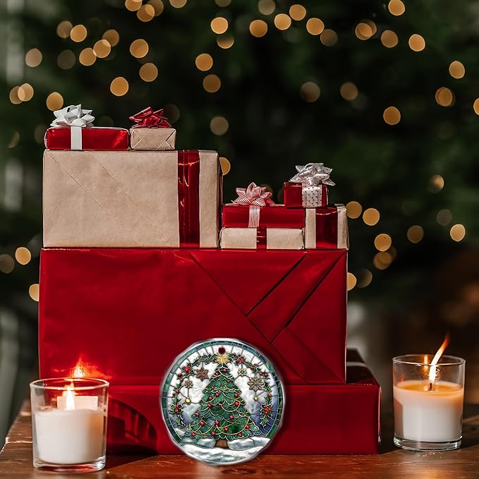 Christmas Christmas Tree Glass Ornament 2025 - Ornament Glass Hanging Decoration for Holiday Tree - Cheerful Xmas Keepsake Gift - Circular Festive Accent for Home or Workspace/A01