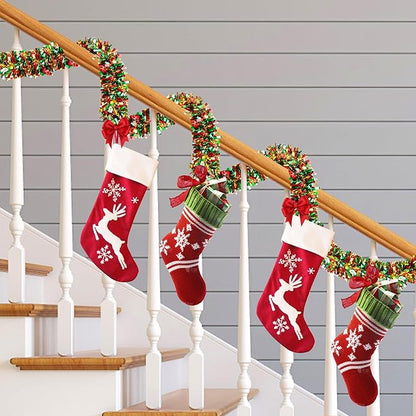 50 FT Christmas Tinsel Garland for Christmas Tree Decorations, Red Green Gold Metallic Twist Shiny Hanging Xmas Garlands for Stairs Mantle Fireplace Home Indoor Outdoor Holiday Party Suppliers Decor