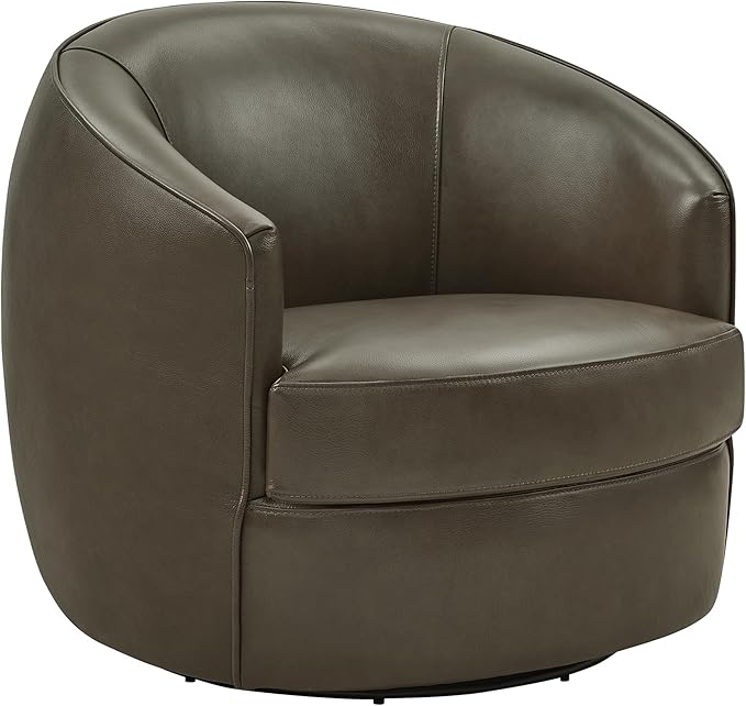 CHITA Genuine Leather Swivel Barrel Chair, Modern Comfy FSC Certified Upholstered Leather Accent Chair for Living Room, Fully Assembled, Mink Brown