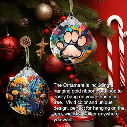 Dog Paw Print Christmas Ornament -Dog Memorial Gifts for Pet Lover - Paw Print Christmas Tree Hanging Ornament Crystal Glass 3"