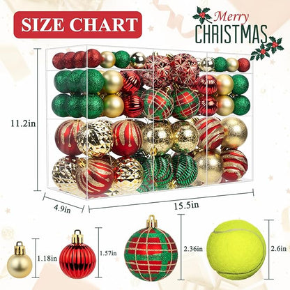 100ct Christmas Ball Ornaments Set, Red Green and Gold Shatterproof Hand-Painted Hanging Baubles Decoration Bulk for Xmas Tree, Wreath, Garland, Home Holiday Decor