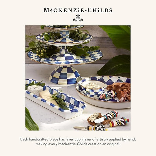 MACKENZIE-CHILDS Enamel Pedestal Platter, Round Cake Stand, Large, Blue-and-White Royal Check