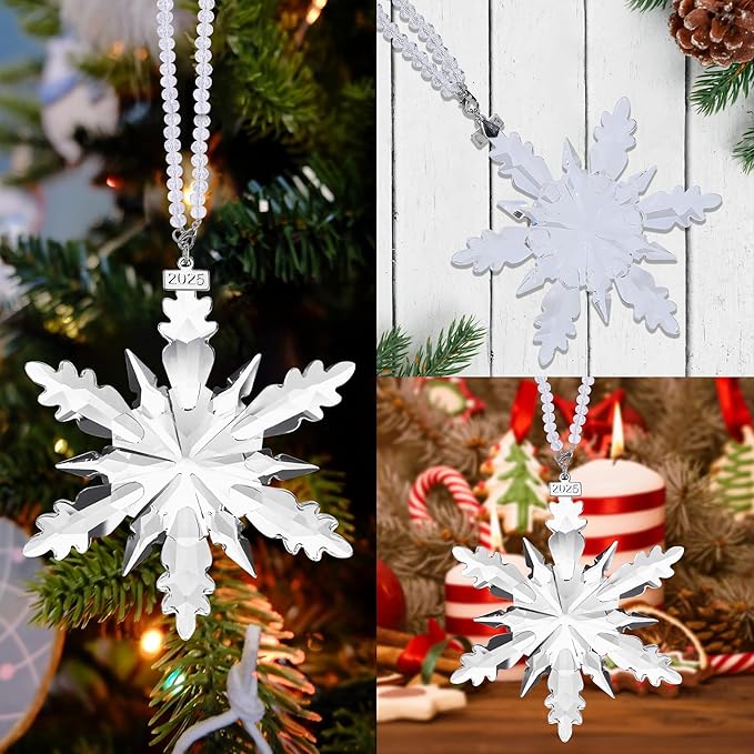 2025 Annual Edition Snowflake Christmas Ornament, Large Crystal Ornaments Display Winter House Decor with Gift Box（Clear B）