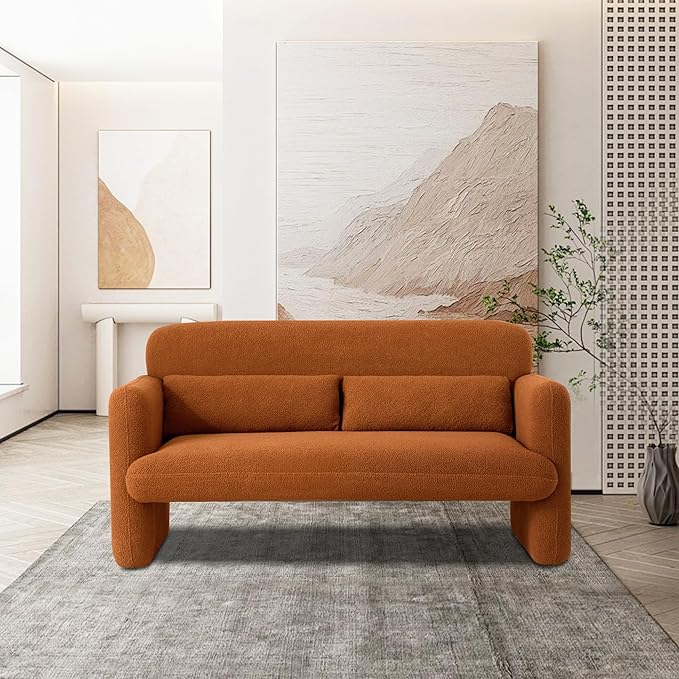 59.06'' Loveseat Sofa, 2 Seater Sherpa Fabric Love Seat Couch, Comfy Upholstered Modern Leisure Loveseat Couches with 2 Waist Pillow for Bedroom, Office, Living Room