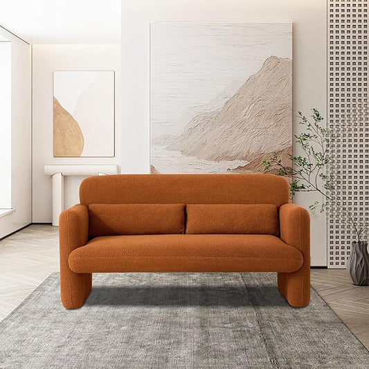 59.06'' Loveseat Sofa, 2 Seater Sherpa Fabric Love Seat Couch, Comfy Upholstered Modern Leisure Loveseat Couches with 2 Waist Pillow for Bedroom, Office, Living Room