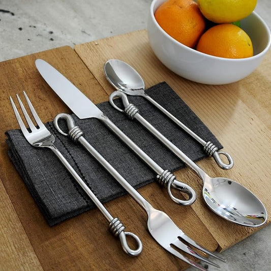 Gourmet Settings - 20-Piece Silverware Set -TWIST Collection - Polished Stainless Steel Flatware Sets - Service for 4 - Kitchen Cutlery Utensils Knife/Fork/Spoon - Dishwasher Safe
