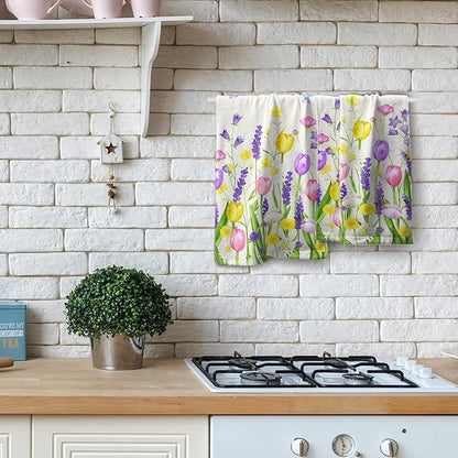 Floral Dish Towels Tulip Lavender Butterfly Microfiber Quick Dry Kitchen Towels Spring