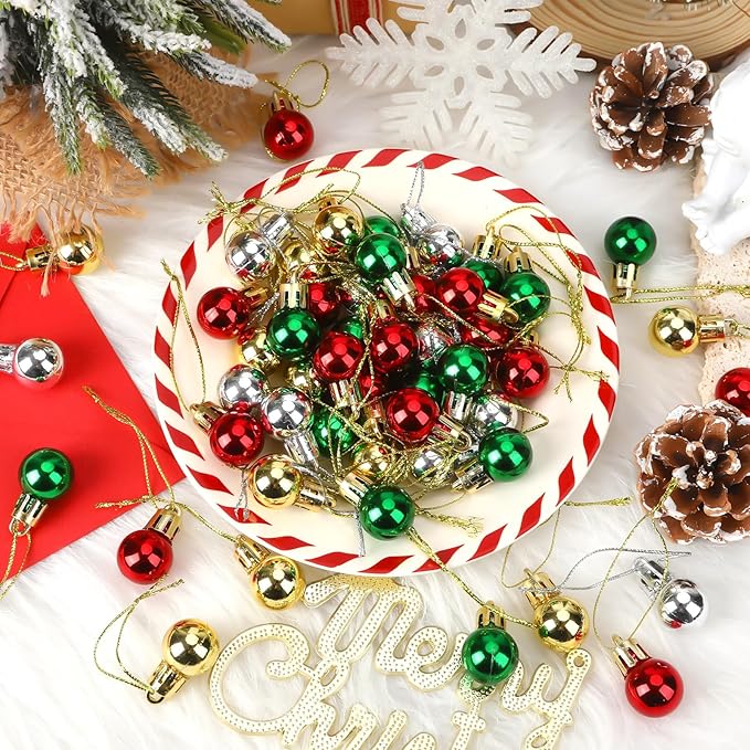 Jansun 60PCS Christmas Mini Balls Ornaments Miniature Xmas Tree Hanging Decorations Small Vintage Glitter Balls for Holiday Party Outdoor Indoor DIY Craft Decor Supplies