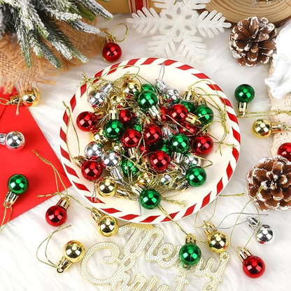Jansun 60PCS Christmas Mini Balls Ornaments Miniature Xmas Tree Hanging Decorations Small Vintage Glitter Balls for Holiday Party Outdoor Indoor DIY Craft Decor Supplies