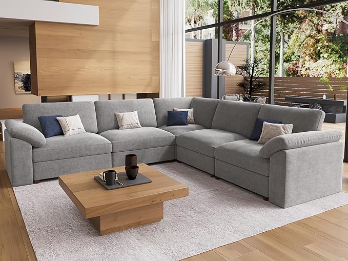 EASE MOOSE Oversized Modular Sectional Sofa, Extra Large L Shape Sectional Couch,Comfty Wide Deep seat Modular Sofa for Living Room, Removable Cover,Light Gray