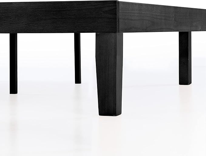 Mellow Naturalista Classic 12 Inch Solid Wood Platform Bed Frame with Wooden Slats, Queen, Black