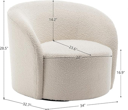 KINWELL 34" W Mid Century Modern Swivel Barrel Chair, Round Upholstered Boucle Swivel Accent Chairs, No Assembly Chair for Living Room Bedroom Reading Apartment Lounge Nursery(Cream)