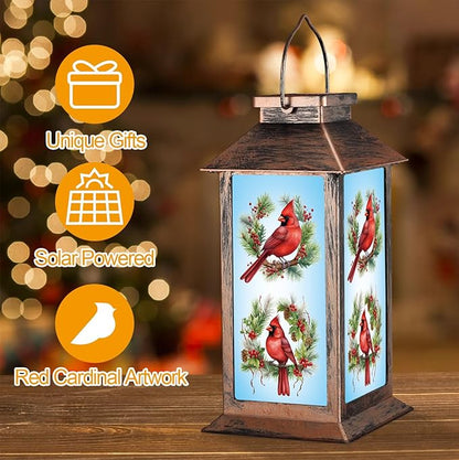 Solar Lanterns with Cardinal Theme Outdoor Waterproof Decorative Lights for Garden Birthday Gifts for Women, Mom, and Grandma Solar LED Hanging Lights for Yard, Patio, Lawn, and Porch(Floral Hoop)