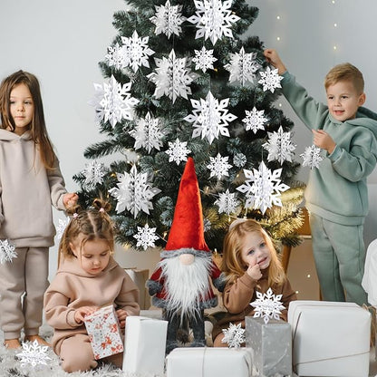 OuMuaMua Winter Christmas Snowflake Decorations Indoor, 36PCS 3D Large White and Silver Snowflakes Hanging Ornaments for Home Xmas Christmas Holiday Winter Wonderland New Year Party Decorations