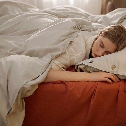 Bedsure Linen Duvet Cover King Size - Linen Cotton Blend Bedding Set, Soft & Cozy, 3 Pieces, 1 Duvet Cover 104x90 Inches and 2 Pillowcases, Natural Color Cooling Bedding, Comforter Sold Separately