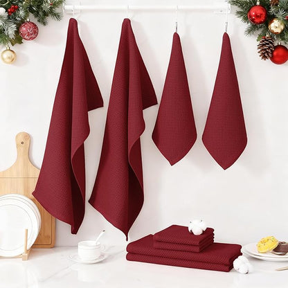 Homaxy 100% Cotton Kitchen Towels and Dishcloths Set, 12 x 12 Inches and 13 x 28 Inches, Set of 12 Bulk Kitchen Towels Set, Ultra Soft Absorbent Dish Cloths for Washing Dishes, Burgundy