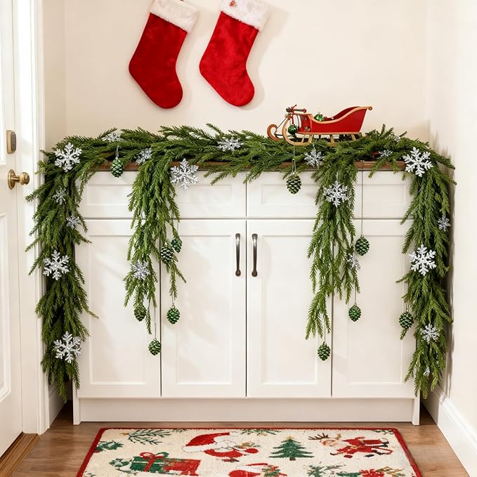 9FT Halloween Garland with Artificial Norfolk Pine - Halloween Decorations, Fall Decor, Greenery for Indoor, Mantle, Wall, Table, Outdoor Christmas Decor, Christmas Decorations