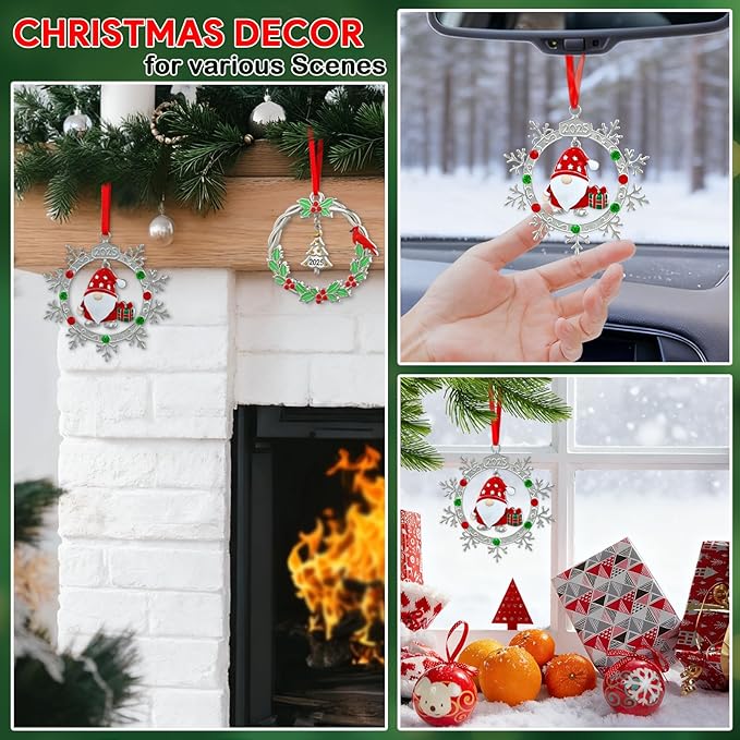 FLYAB 2025 Gnome Christmas Ornaments Xmas Gifts for Women Metal Hanging Ornament for Chirstmas Tree Decorations Snowflake Ornaments for Window Car Stocking Stuffers Birthday Gifts Party Supplies
