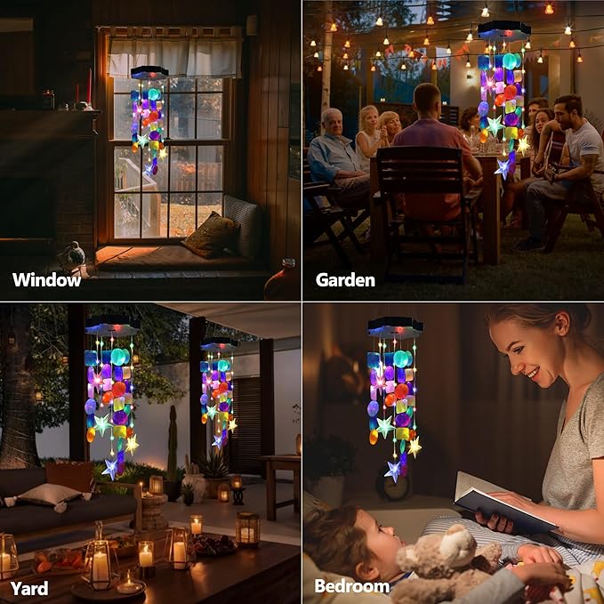 Solar Shell Gift for Mom Grandma Girls, Colorful Solar Wind Chimes for Outside, Outdoor Decorative Mobile Lights for Garden, Yard, Patio, Window, Party,Christmas Outdoor Decorations