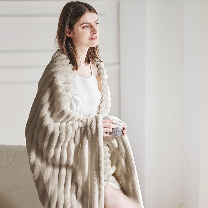 Bedsure GentleSoft Beige Throw Blanket for - Cozy Soft Blankets for Women, Cute Small Fleece Throws for Girls, Linen, 50x60 Inches