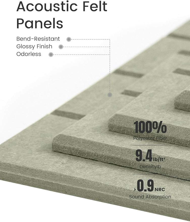 Bumusty Large Cork Board Alternative-36 x24 Felt Bulletin Board Tiles, with 30 Pushpins, 40 Adhesive Tabs, 6-Pack Slat Wall Paneling, Cork Boards for Office Push Pin Board Felt Board-Sage