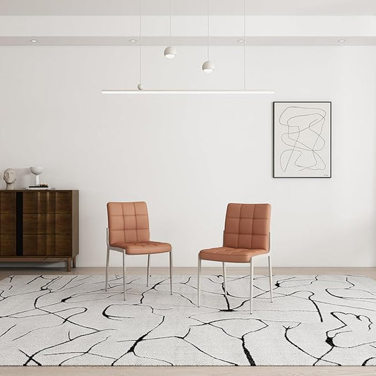 Dining Chairs (Set of 2), PU Leather Modern Armless Kitchen Dining Room Chairs, Upholstered Decorative Side Chairs with Metal Feet (Brown)