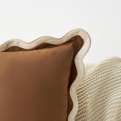 MONDAY MOOSE Decorative Throw Pillow Covers Cushion Cases, Set of 2 Soft Velvet Scalloped Wavy Edge Designs, Mix and Match for Home Decor, Pillow Inserts Not Included (Beige/Brown, 20x20 inch)