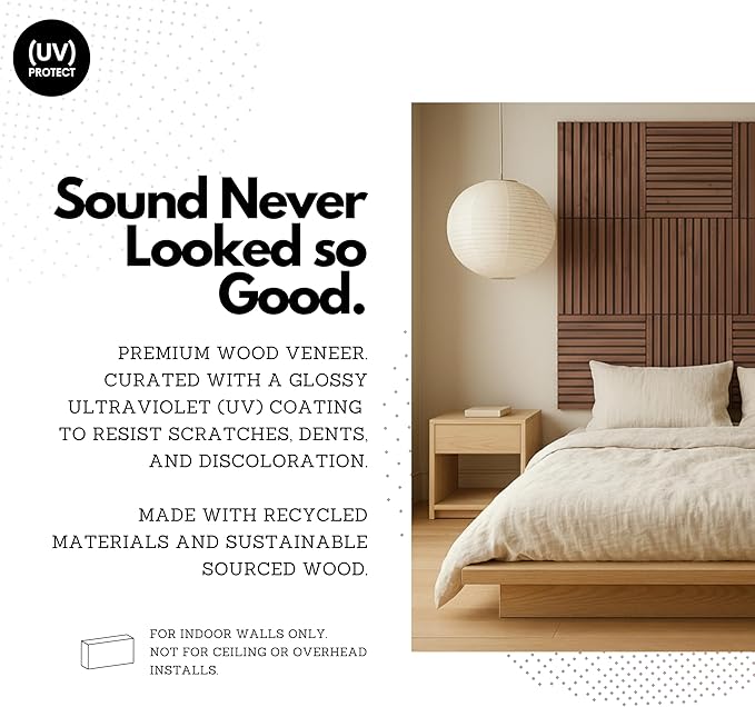 RT60X Pro Soundproof Wall Panels for Recording Studio Acoustical Treatments – 4 Pack 24"x24"x1" UV-Coated, Fire-Retardant, Sound Dampening, Acoustic Diffusion Wood Tiles for Gaming Room Decor