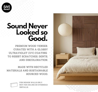 RT60X Pro Soundproof Wall Panels for Recording Studio Acoustical Treatments – 4 Pack 24"x24"x1" UV-Coated, Fire-Retardant, Sound Dampening, Acoustic Diffusion Wood Tiles for Gaming Room Decor