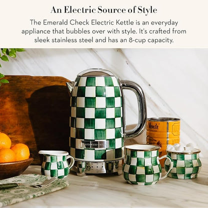 MACKENZIE-CHILDS Electric Kettle, Stainless-Steel Appliances Kettle, Green-and-White Emerald Check