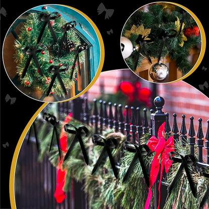 12 Pcs 2025 Metal Christmas Bow Ornaments for Christmas Tree Garland Wreath Bulk Bow with Clip Ornament Vintage Indoor Outdoor Home Xmas Party Decorations, 4 x 5 Inches (Black)
