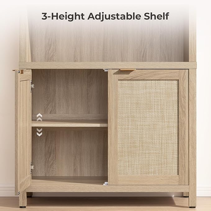 SICOTAS Book Shelf Arched Cabinet Bookshelf Arch 84.2" Tall Bookcase 5 Tier Large Bookshelves with Doors Storage Rattan Boho Wide Book Shelves Case for Living Room Kitchen Office Bedroom Library