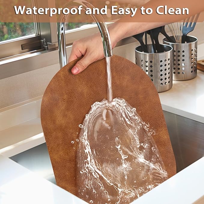 ADRIMER Placemats, Heat Resistant Oval Placemats Set of 4 Washable 12 x 17 Inch, Waterproof Table Mats, Wipeable Pu Place Mats for Kitchen, Dining Room, Turmeric Brown