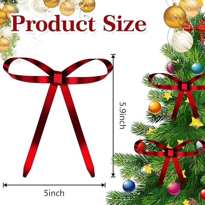20 Pcs Christmas Metal Bow Ornaments with Clip, 5 x 6 Inch Christmas Bows Door Garland Decor Vintage Wreath Bow for Tree, Wreath, Gift Wrapping (20, Red)