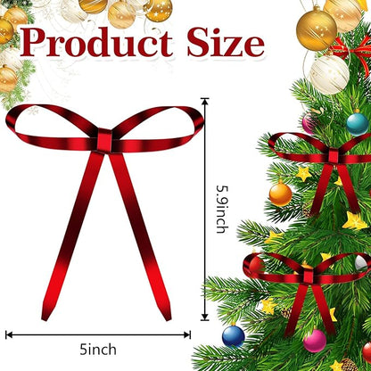 20 Pcs Christmas Metal Bow Ornaments with Clip, 5 x 6 Inch Christmas Bows Door Garland Decor Vintage Wreath Bow for Tree, Wreath, Gift Wrapping (20, Red)